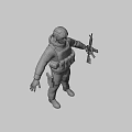 Tactical Human Character In Green Vest Helmet Camouflage Pants Holding Rifle On Gray Background