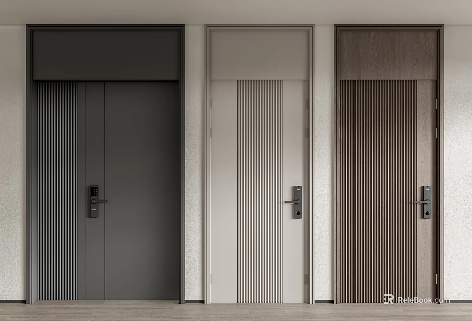 Modern Security Doors With Vertical Striped Design And Multiple Color Options 3d model