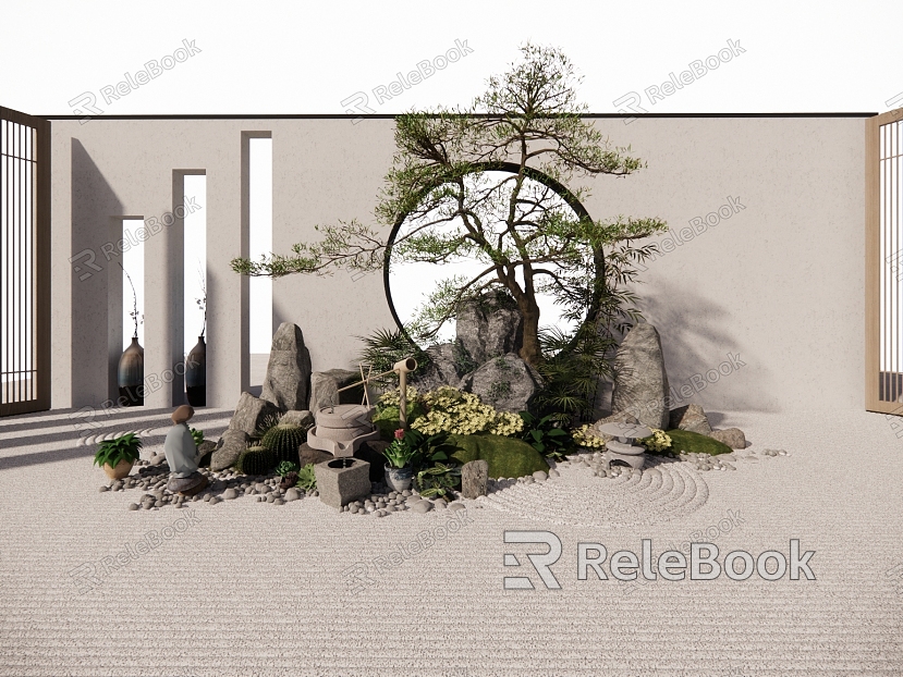 New Chinese Landscape Sits Courtyard Sits model