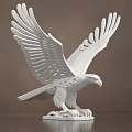 Detailed White Eagle Sculpture Carving With Spread Wings And Square Base