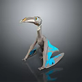 3D Rendered Fantasy Creature With Long Beak Large Eyes Gray Body And Blue Wings