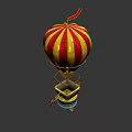 Vibrant Red And Yellow Striped Hot Air Balloon With Decorative Basket And Small Top Flag