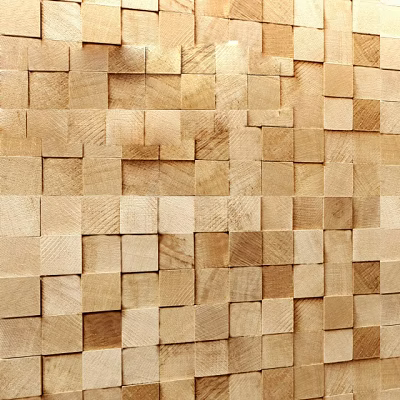 Wooden Wall Design With Square Wood Blocks And Natural Warm Texture 3d model