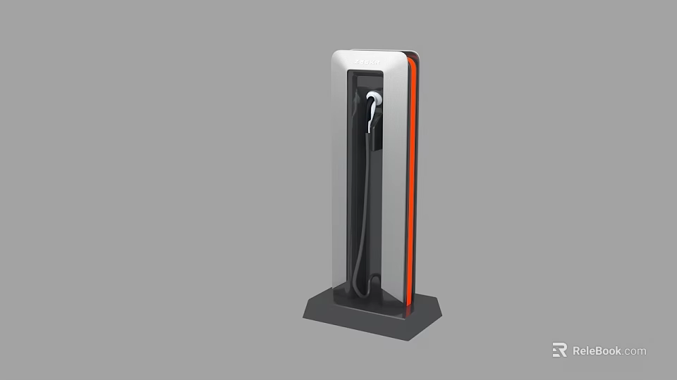 Modern Electric Vehicle Charging Station With White Orange Design And Charging Gun 3d model 