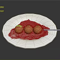 Three Yellow Balls Skewered On Bamboo Stick Served On White Plate With White Sauce