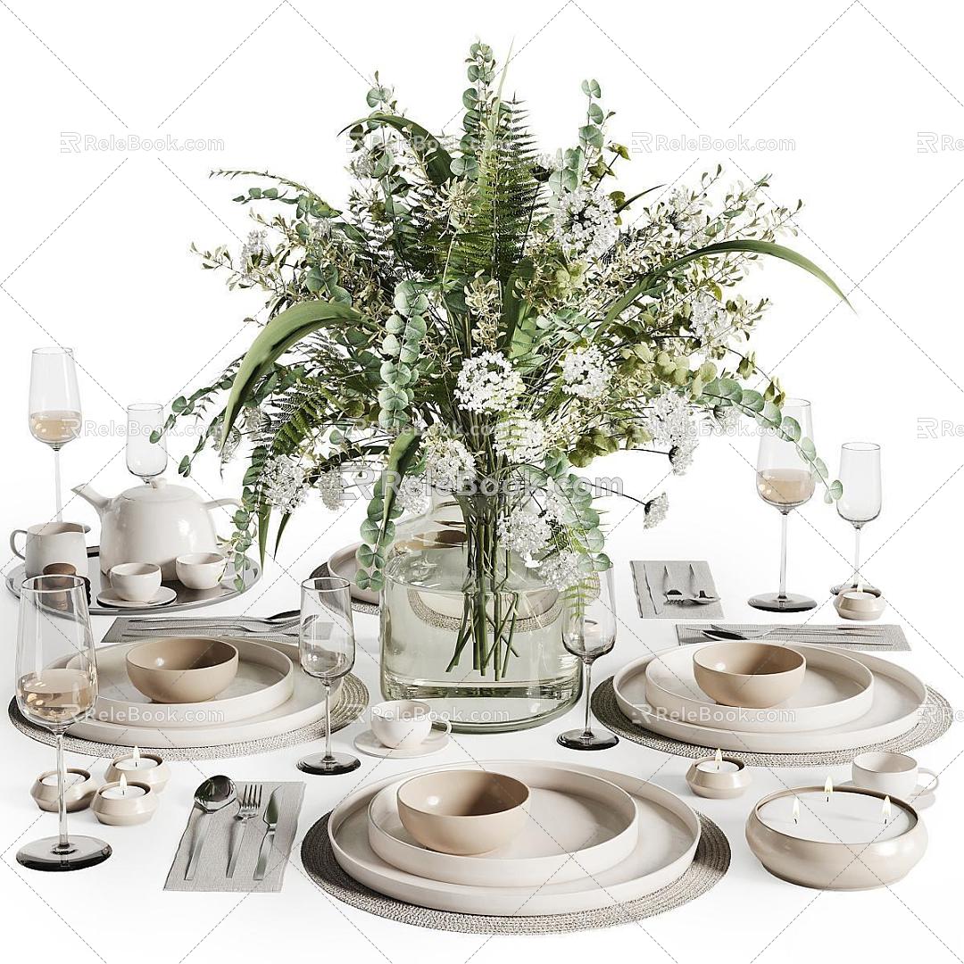 Modern Tableware Combination Vase Flower Art 3d model