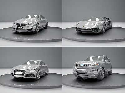 Showcasing Silver Car Models From Different Brands On Display Platforms 3d model