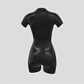 Model In Black Shiny Fitted Bodycon Dress With Glossy Surface And Tight Fit