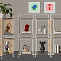 Stylish Shelving Unit With Metal Frame Wooden Shelves Decorative Items Potted Plant And Framed Artworks