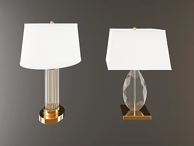 Modern Table Lamps With White Lampshades Gold And Crystal Bases Design 3d model