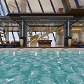 Luxury Clubhouse Featuring Infinity Pool Glass Walls And Elegant Interior Design