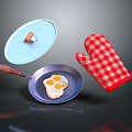 Kitchen Cooking Tools Setup With Frying Pan Fried Egg Lid And Checkered Oven Mitt