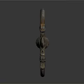 Ancient Long Handle Weapon With Spearhead Ring Decoration And Carved Shaft Patterns