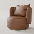 Brown Leather Single Seater Sofa With Rounded Arms Metal Base And Pillow 3d model