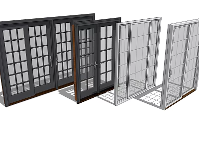 Different Styles Of Sliding Doors With Black Silver Frames And Glass Panels 3d model
