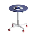 Mobile Blue Round Top Side Table With White Column And Red Wheels 3d model
