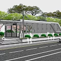 Modern Station Building With Sloped Roof Glass Facade And Green Landscaping