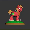 Red Pony Toy With Yellow Mane Tail Green Apple Logo On Green Base Orange Edge