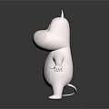 White 3D Cartoon Character With Big Blue Eyes Open Arms On Dark Background
