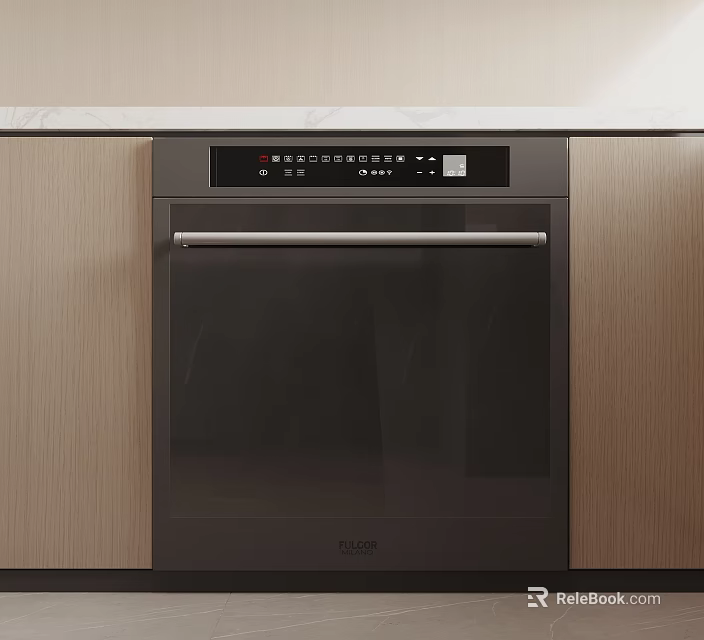 Modern Kitchen Black Dishwasher With Front Control Panel And Wooden Cabinets 3d model