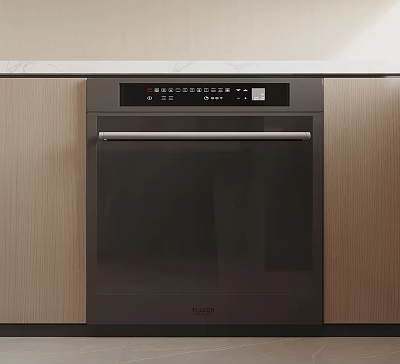 Modern Kitchen Black Dishwasher With Front Control Panel And Wooden Cabinets 3d model