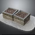 Two Square Textured Stone Storage Boxes On White Paper Surface
