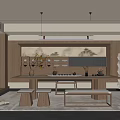 Traditional Tea Room Interior Design With Wooden Table Benches And Tea Sets