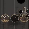 Illuminated Circular Chandeliers With Bamboo Leaves Birds Waves And Natural Background