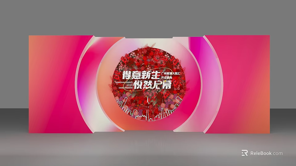Red Flowers Decorated Creative Photo Spot With Pink Background And Circular Design 3d model
