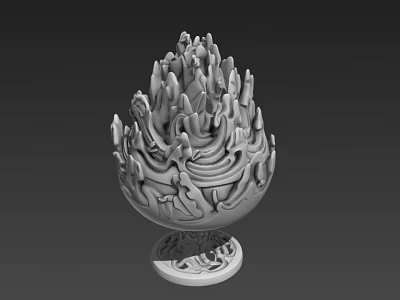 Intricate Vase Shaped Sculpture Carving With Flame Like Patterns And Base 3d model