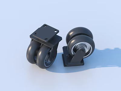 Black Casters With Metal Bracket And Double Wheels For Household Items 3d model