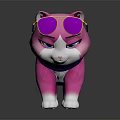 Cute Pink Cat Game Character Wearing Yellow Framed Pink Sunglasses And Blue Collar