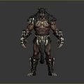 Beastlike Man With Black Fur Fanged Face Bone Decorations And Leather Armor