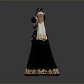 Elegant Black Dress With High Neck White Sleeves And Gold Patterns