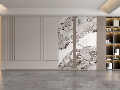 Modern Sofa Backdrop Wall Design With Marble Texture Panels And Light Neutral Accent Walls 3d model