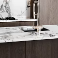 Modern Kitchen Interior With Dark Wood Cabinets And Marble Countertop