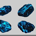Four Raw Wood Stone Pieces With Blue Glowing Effect On Black Background