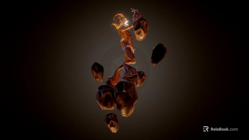 Mystical Game Movie Character Composed of Brown Orange Rocks with Glowing Top on Dark Background 3d model 