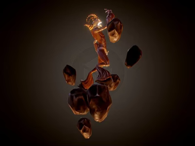 Mystical Game Movie Character Composed of Brown Orange Rocks with Glowing Top on Dark Background 3d model