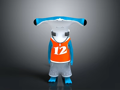Cartoon Aquatic Animal Character With Blue Body Orange Vest Number 12 Gray Shorts And Blue Webbed Feet 3d model