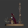Blue Skinned Armored Game Character With Bow Claws Bones And Spikes On Stone Pedestal