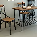 Vintage Wooden Top Metal Frame Dining Table And Cross Back Leather Seat Chairs Set