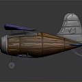 Vintage Space Aircraft 3D Model With Blue Purple Wings Wooden Metal Body And Propeller