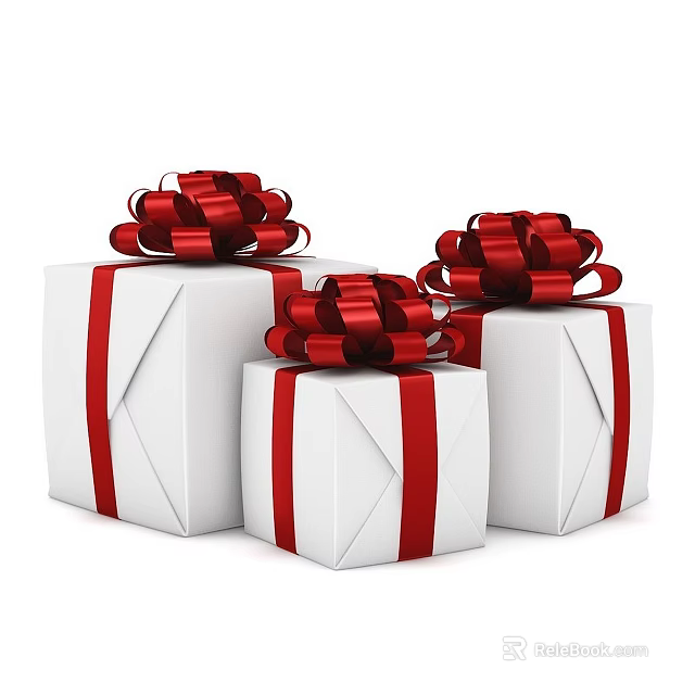 Stylish White Gift Boxes With Red Ribbons And Decorative Bows For Daily Use 3d model 