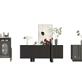 Stylish Modern Entryway Cabinet And Side Cabinet With Glass Doors Table Lamp And Decorative Plants