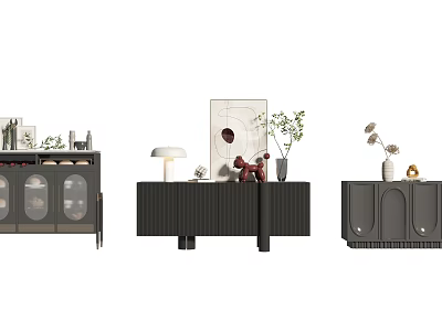 Stylish Modern Entryway Cabinet And Side Cabinet With Glass Doors Table Lamp And Decorative Plants 3d model
