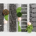 Garden Stepping Stones Design With Stone Slabs Pebbles Green Plants And Small Lights
