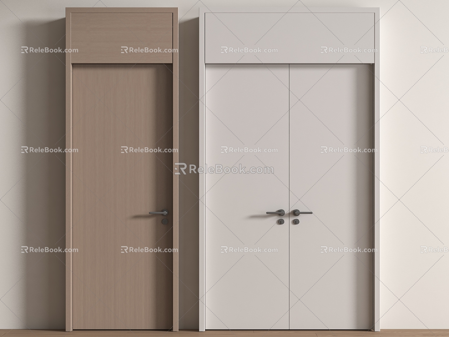 Door combination double-door top door swing door wooden door 3d model