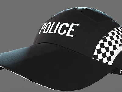 Black Police Hat With POLICE Lettering And Checkerboard Side Pattern 3d model