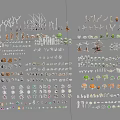 Cartoon Scene Design Elements With Various Trees Bushes Clouds Leaves And Eyes